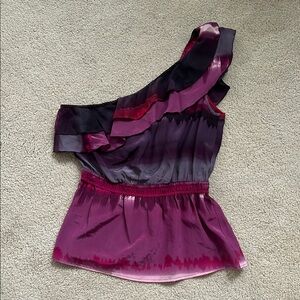 Bebe One-Shoulder Top - Purple and Pink